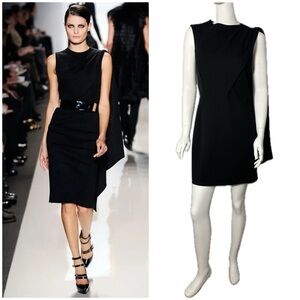 w/CAPE! $1295 Michael Kors Collection Runway Stretch Wool LBD Boatneck Dress 6-8